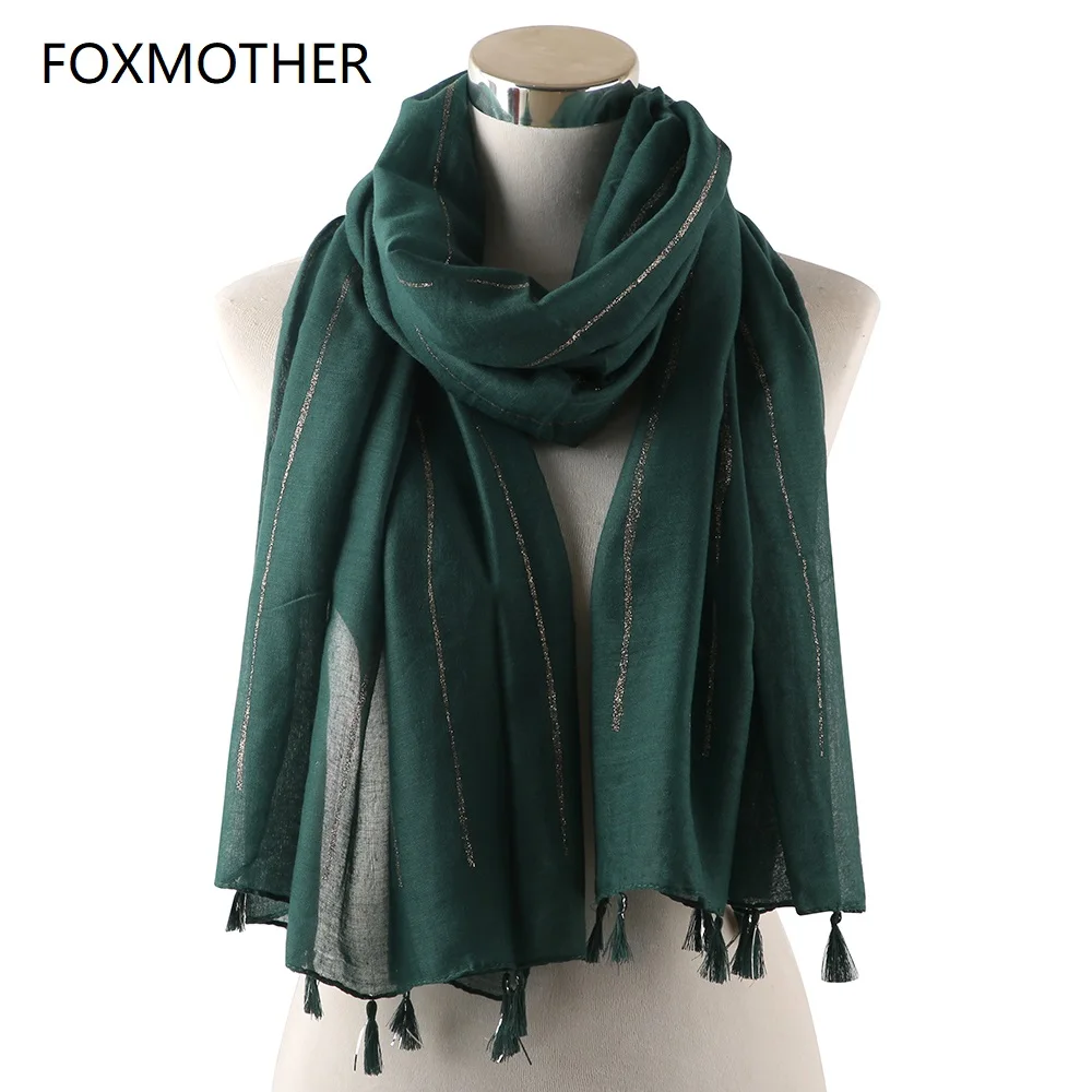Женский Блестящий шарф FOXMOTHER сияющий с золотыми блестками в полоску Осень зима