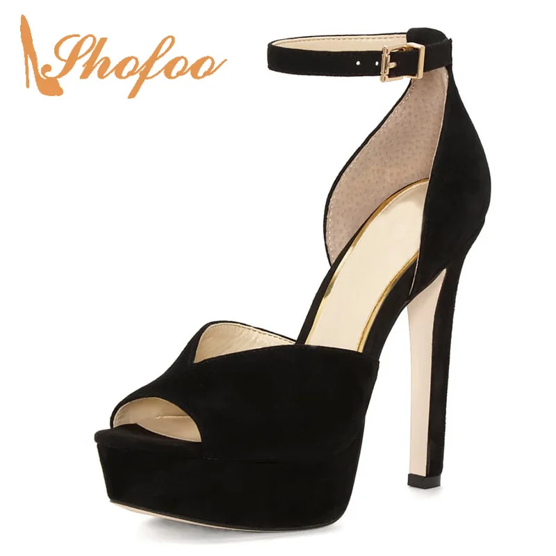 

Black High Stilettos Ankle Strap Platform Sandals Woman Thin Heels Buckle Large Size 12 15 For Ladies Summer Footwear Fashion