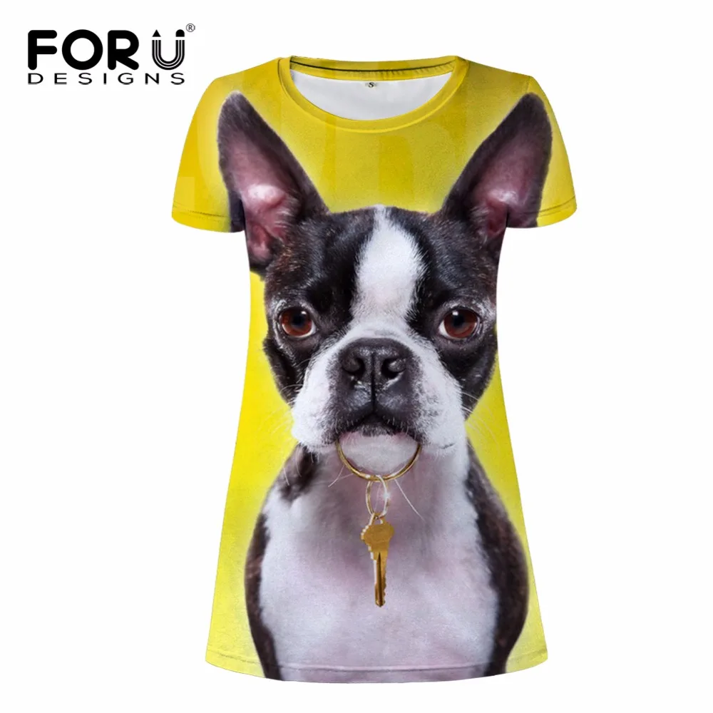 FORUDESIGNS Yellow 3D Boston Terrier Print Women Dresses