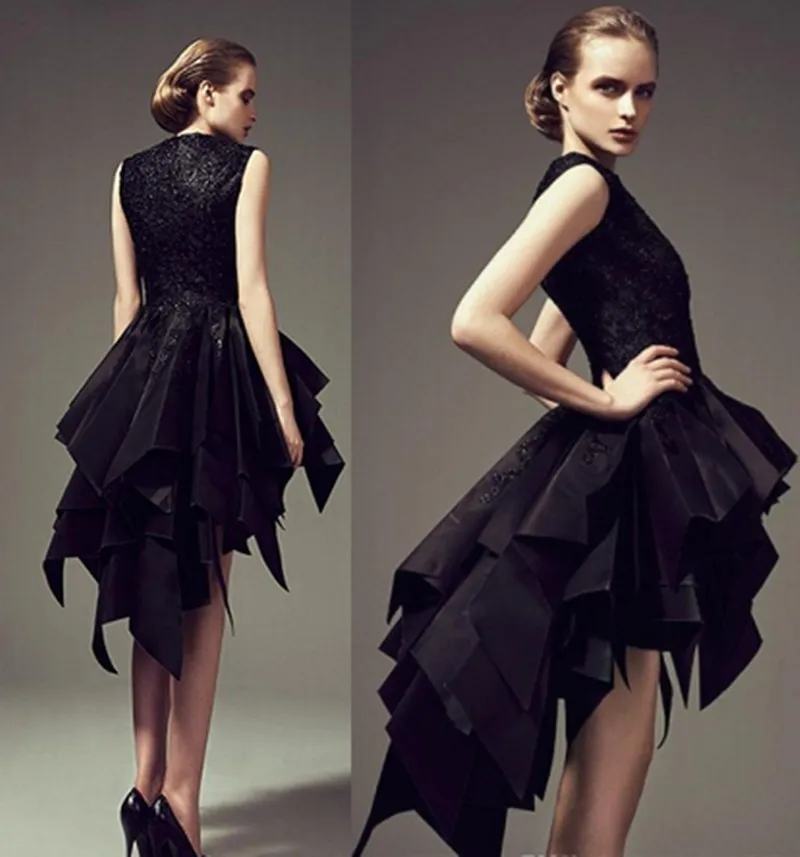 Prom Dresses Tiered 2017 Black Short High Low Robe de Soiree Tutu