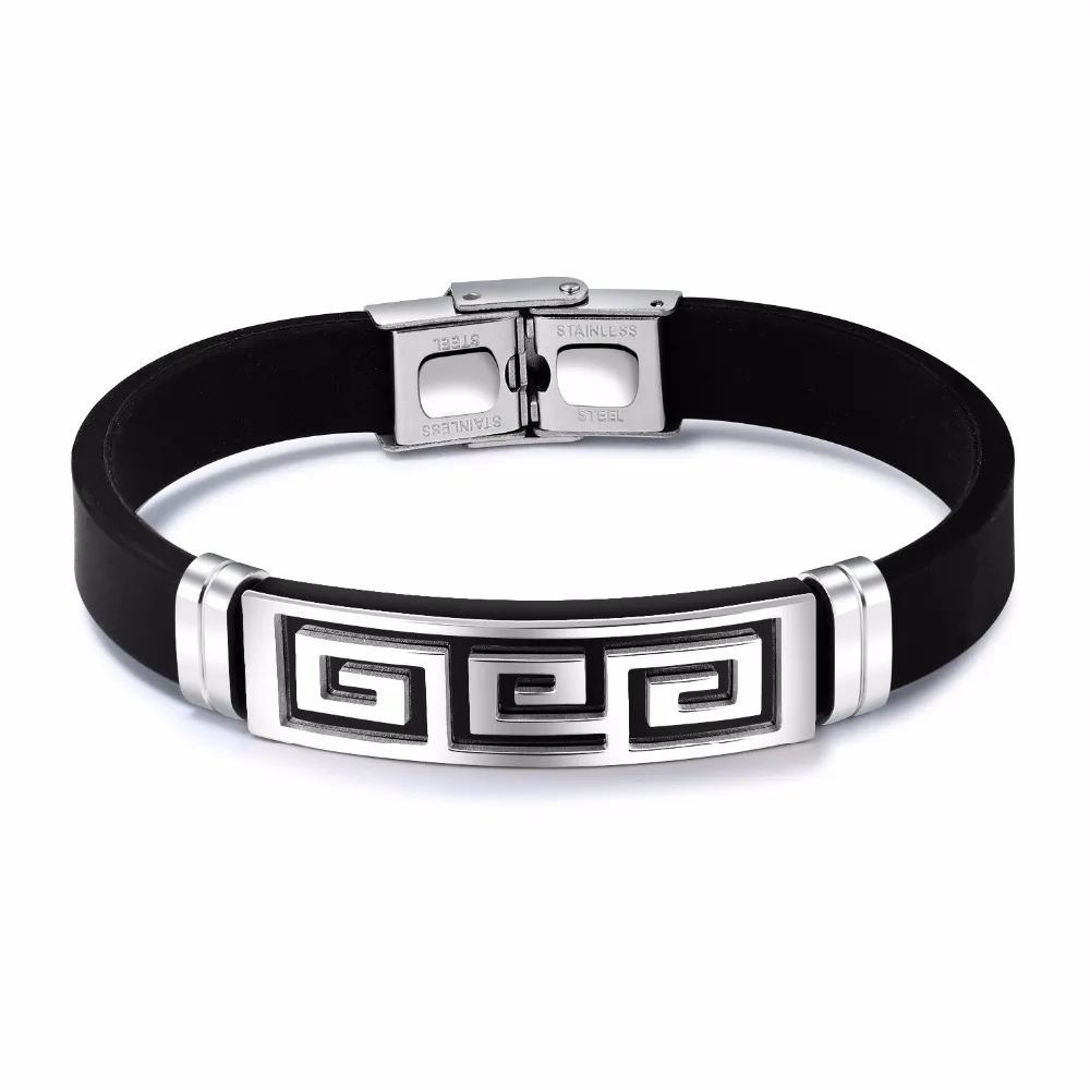 Hot Sell New Fashion Designer Greek Fret Key Silicone Bracelets for Men