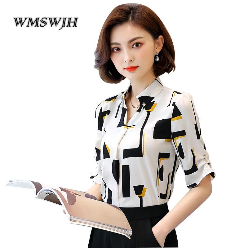 

Boutique Chiffon Blouse Short Sleeve Shirt 2019 women's Tops Summer Print V-neck Blouses & Shirts plus size wild shirt Camiseta