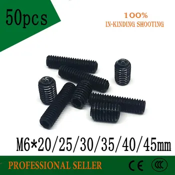 

50pcs M6*20 25 30 35 40 45mm Headless Nut metric thread groove black hex fastener socket cap head screws carbon steel screws