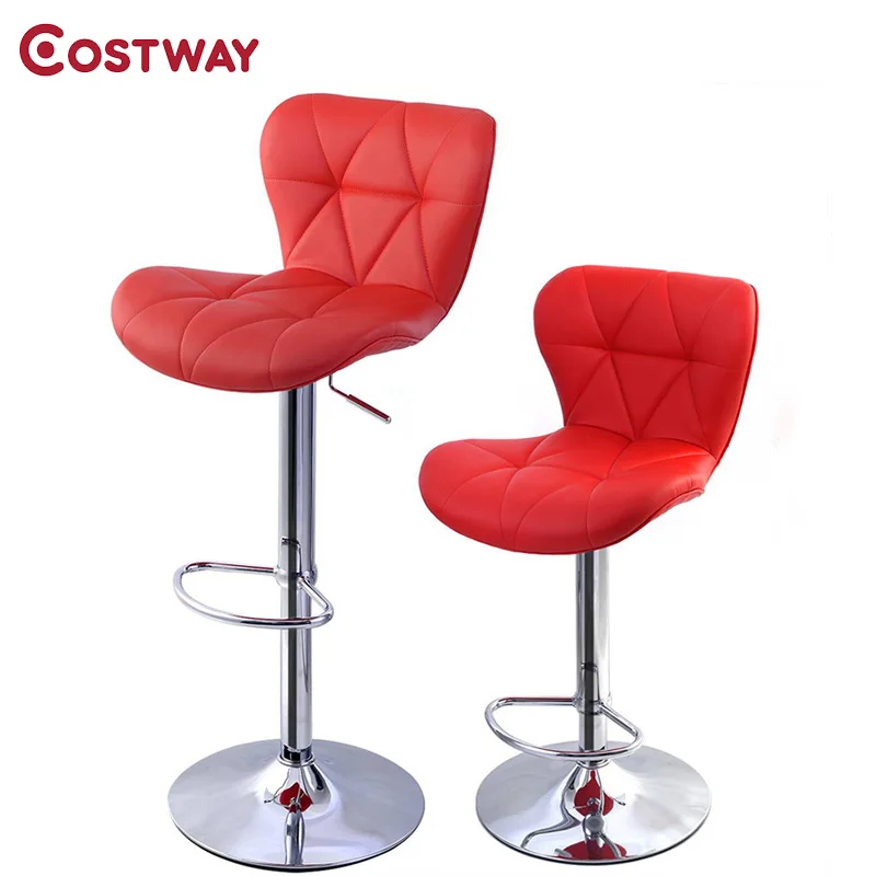 

COSTWAY 2pcs Red PU Leather Modern Adjustable Bar Stool Swivel Chair Bar Chair Commercial Furniture Bar Tool HW48529
