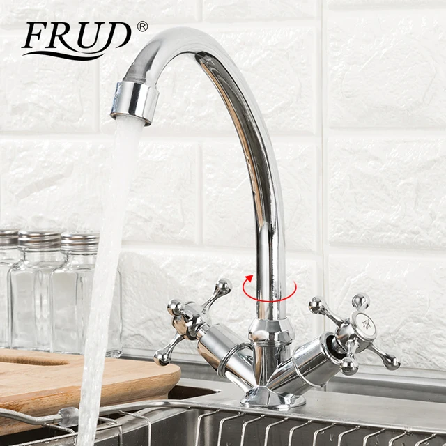 Best Quality FRUD Hot Sale Kitchen Faucet Deck Mounted Dual Handle 360 Degree Hot & Cold Water Sink Accessories Mixer robinet cuisine R40108