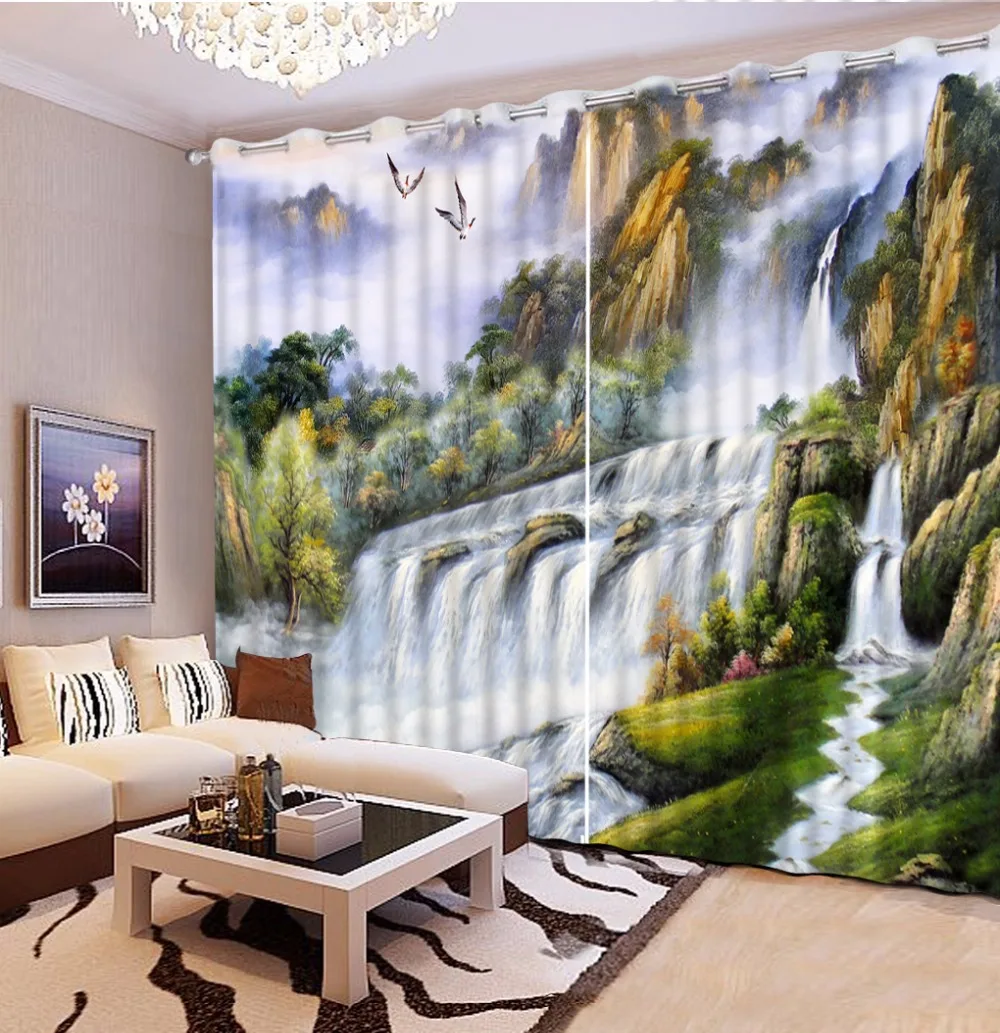 Large Waterfall Mountain Landscape Curtains 3d Decoration Curtains