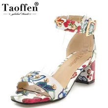 TAOFFEN/размеры 34-43; женская обувь с рельефными цветами; женские летние сандалии с ремешками на лодыжках на массивном каблуке с заклепками; Женская офисная обувь