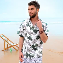 Лето, для путешествий, для отпуска, Для мужчин Для женщин с короткими рукавами, с принтом рубашки хлопок пары плюс Размеры свободные Повседневное рубашки гавайская рубашка D083