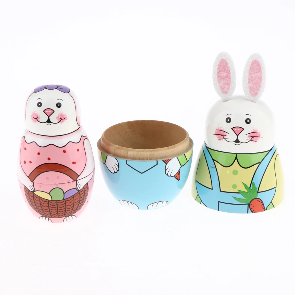 Lovely 5 Pieces Wooden Cute Hand Animal Painted Russian Nesting Dolls Table Decoration Kids Birthday Gifts Rabbit