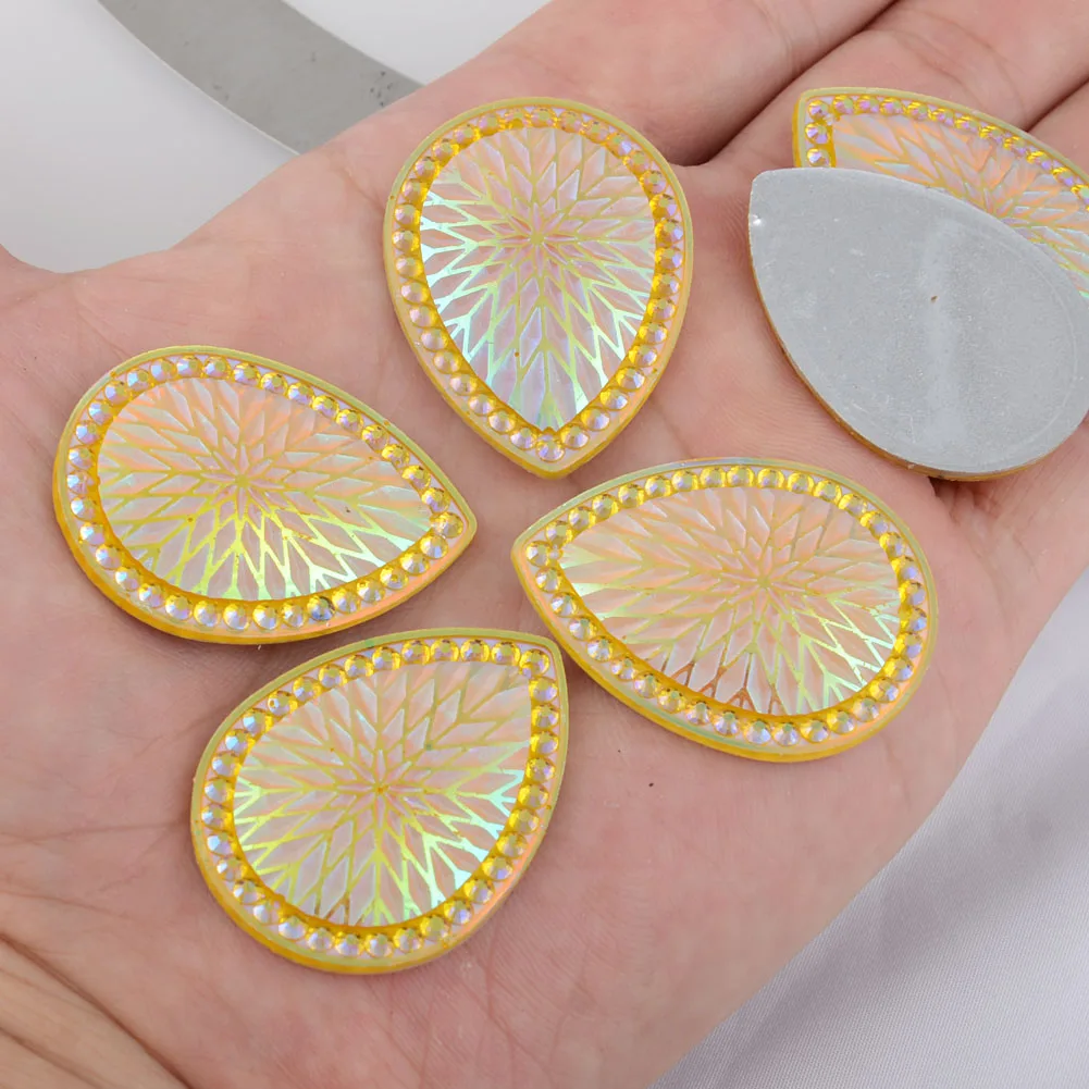 

BOLIAO DIY 4Pcs 30*40mm ( 1.18in*1.57in ) Phoenix-tail Shape Yellow Rhinestone Flat back Glue on Home Holiday Decoration