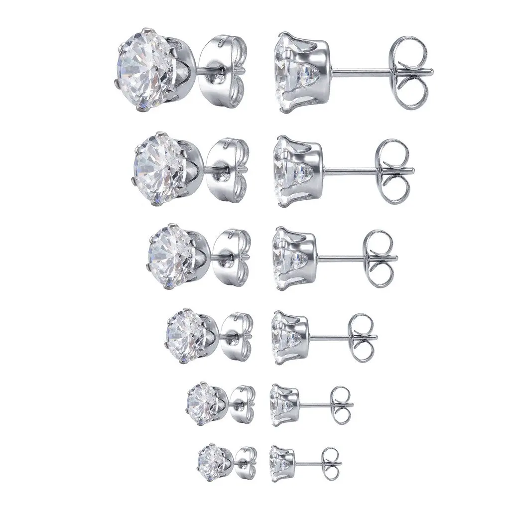 

Stainless Steel Earrings Bling Cubic Zirconia Round Clear Stud Earrings for Women Girls for Sensitive Earrings