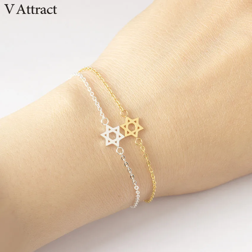 

V Attract 2018 Stainless Steel Chain Pulseras Vintage Mujer Jerusalem Magen Star Of David Charm Bracelet Femme Jewish Jewelry