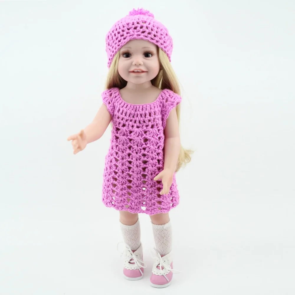 Wholesale Dolls Clothes Purple Knit Dress Hat Fit 18 Inch American Girl Doll Handmade Baby Dolls