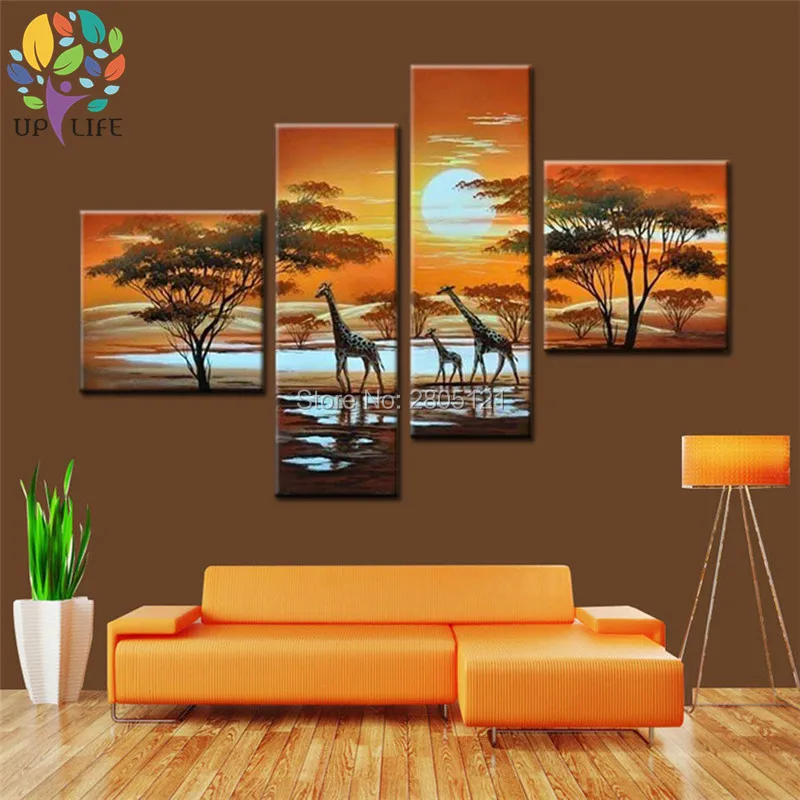 

Hand painted africa animal oil painting african wild landscape scenery view canvas wall paintings giraffes canvas art for HOME