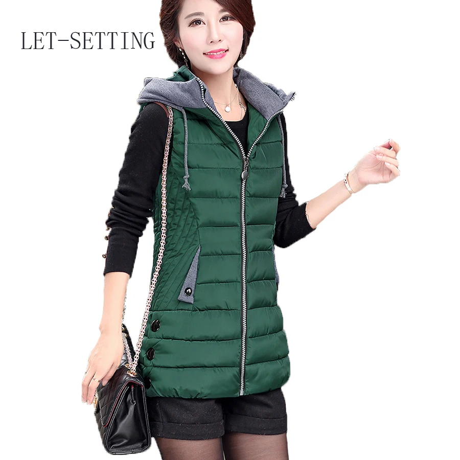 

Autumn Winter Vest Women Waistcoat Female Sleeveless Jacket Hooded Warm Long Vest colete feminino Plus Size 5XL