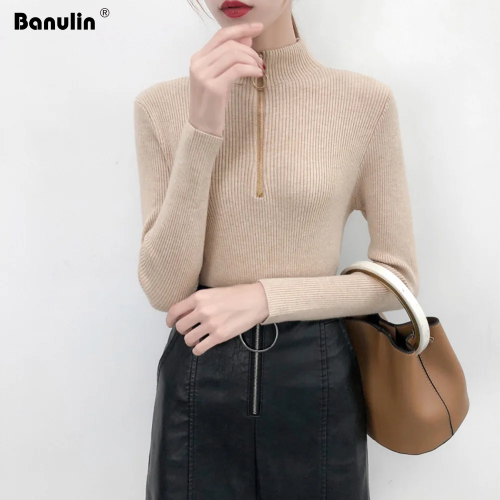 Zipper Turtleneck Sweater Korean Womens Sweaters 2019 Winter Tops For Women Pullover Autumn Jumper Knitted Sweater Pull Femme Zipper Turtleneck Sweater Korean Womens Sweaters 2019 Winter Tops For Women Pullover Autumn Jumper Knitted Sweater Pull Femme
