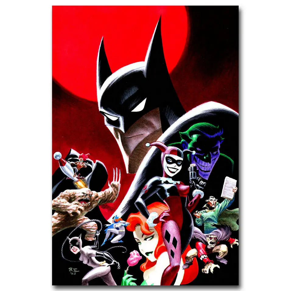 Batman Harley Quinn Joker Superheroes Art Silk Fabric Poster 13x24 24x43 inch