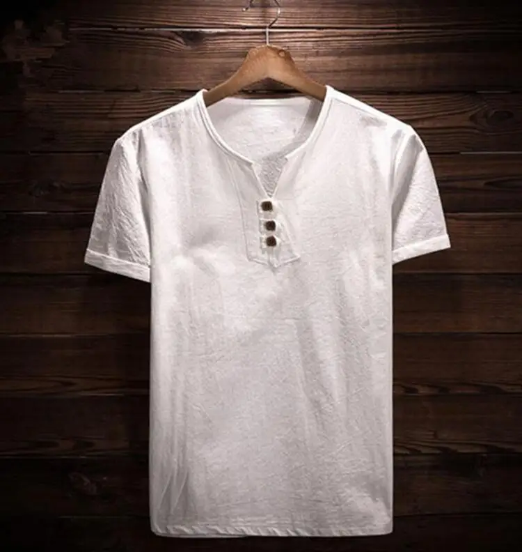 Горячая Распродажа летняя винтажная брендовая мужская рубашка большого размера мужская хлопковая льняная рубашка с v-образным вырезом и коротким рукавом размера плюс M-6XL одежды 7XL - Цвет: Белый