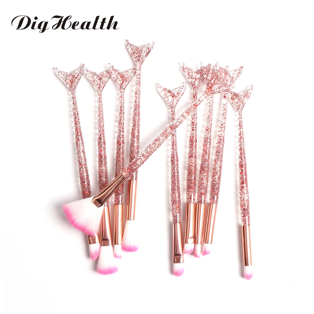 

Dighealth 10pcs Mermaid Brush Foundation Powder Eye shadow Eyeliner Makeup Brushes Eyebrow Blush Lip Make Up Brush Mermaid Set