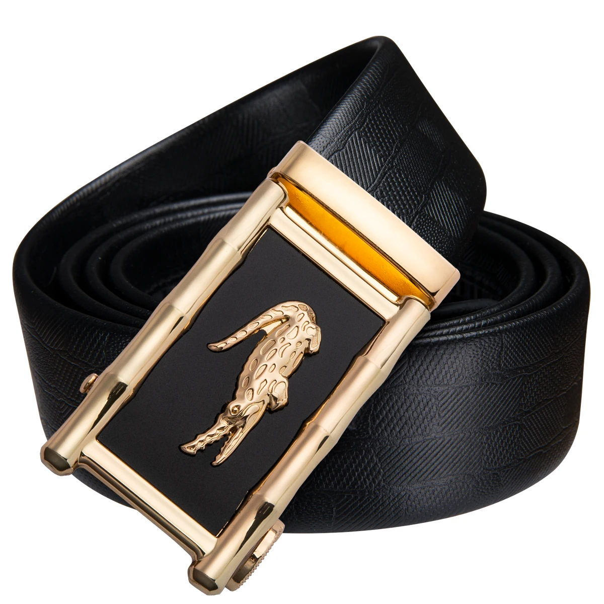 Mens Black Leather Belts for Men Gold Automatic Buckle Formal Leather Belt for Suit Business ...