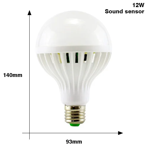Светодиодный светильник с датчиком движения PIR, светодиодный светильник с вилкой E27, 220 В, 3 Вт, 5 Вт, 7 Вт, 9 Вт, 12 Вт, Белый, автоматический, умный, инфракрасный, для тела, звук+ светильник, белая лампада - Испускаемый цвет: Sound Sensor 12W