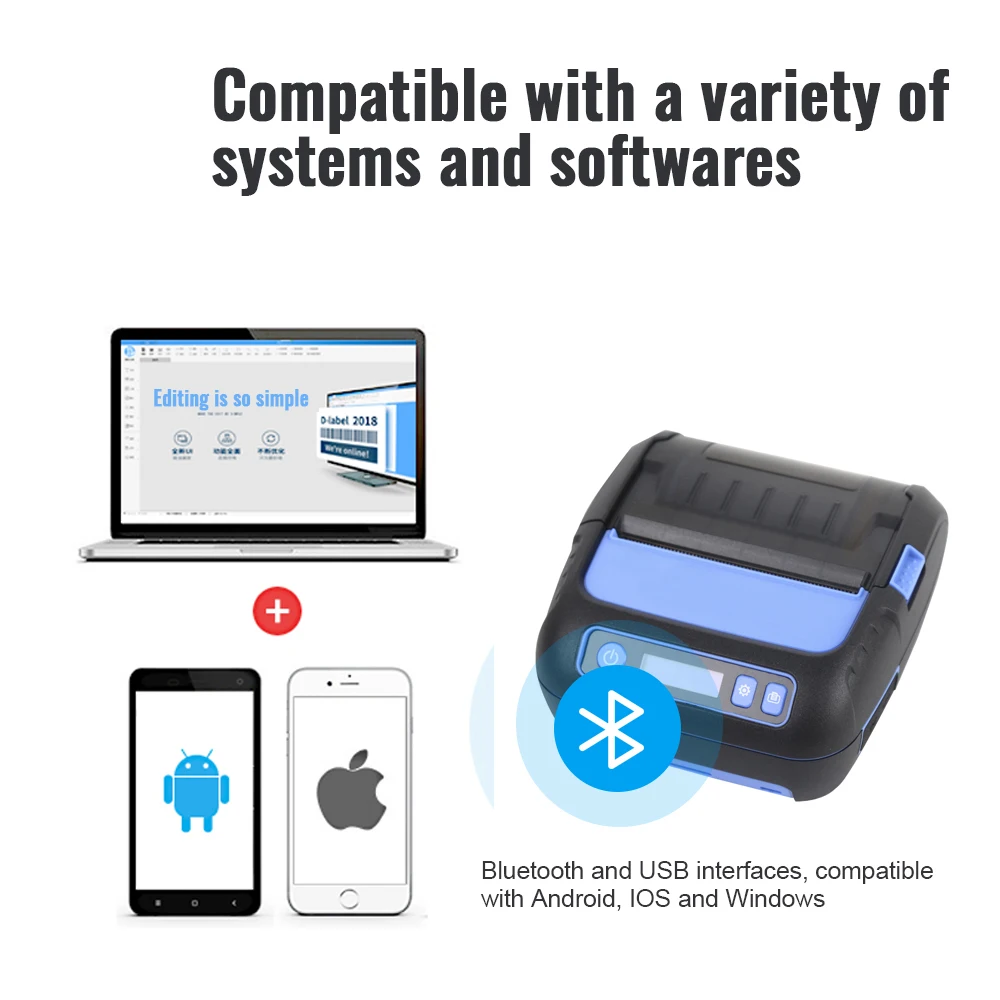 MHT P80F Thermal Receipt Printer Label Maker 2 in 1 POS Printer 80mm Bluetooth Android iOS 4