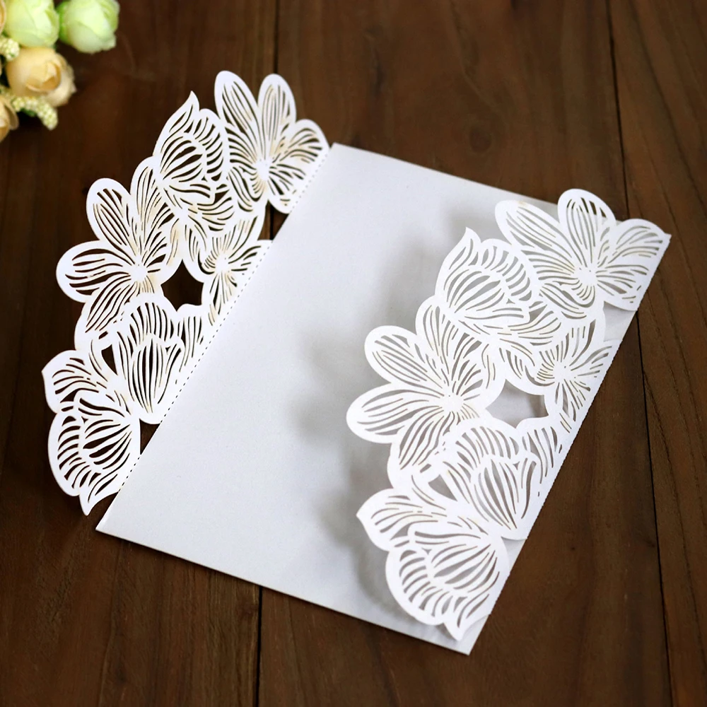  10pcs White Wedding Invitation Card Laser Cut Romantic Party Invitation Cards Floral Lace - 32958658890
