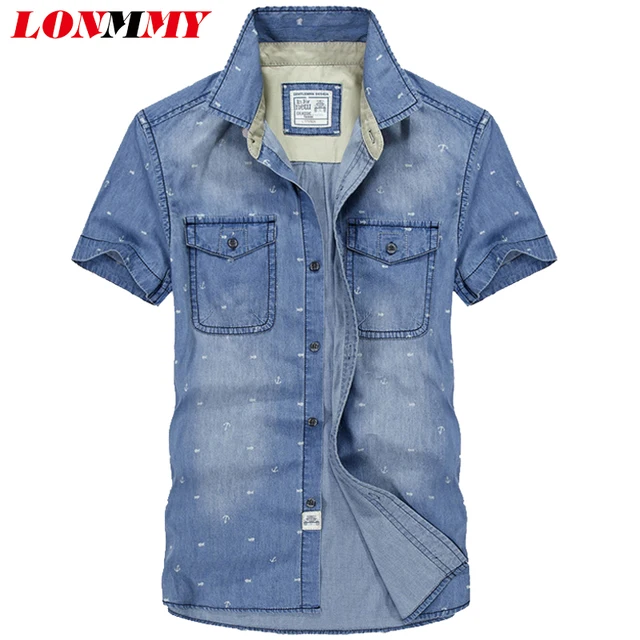 Camisa de mezclilla LONMMY estilo militar para hombre
