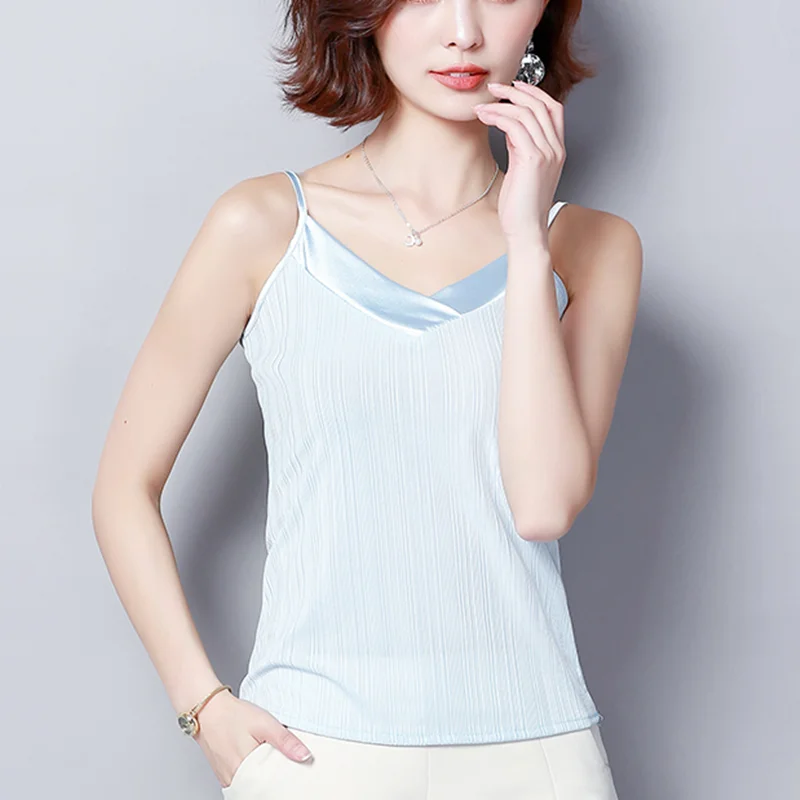 

Crop Tops Women Summer Women Halter Top Plus Size Sexy Women V-Collar Cami Tank Tops 2019 Autumn Silk Chiffon Top Women Vest 3XL