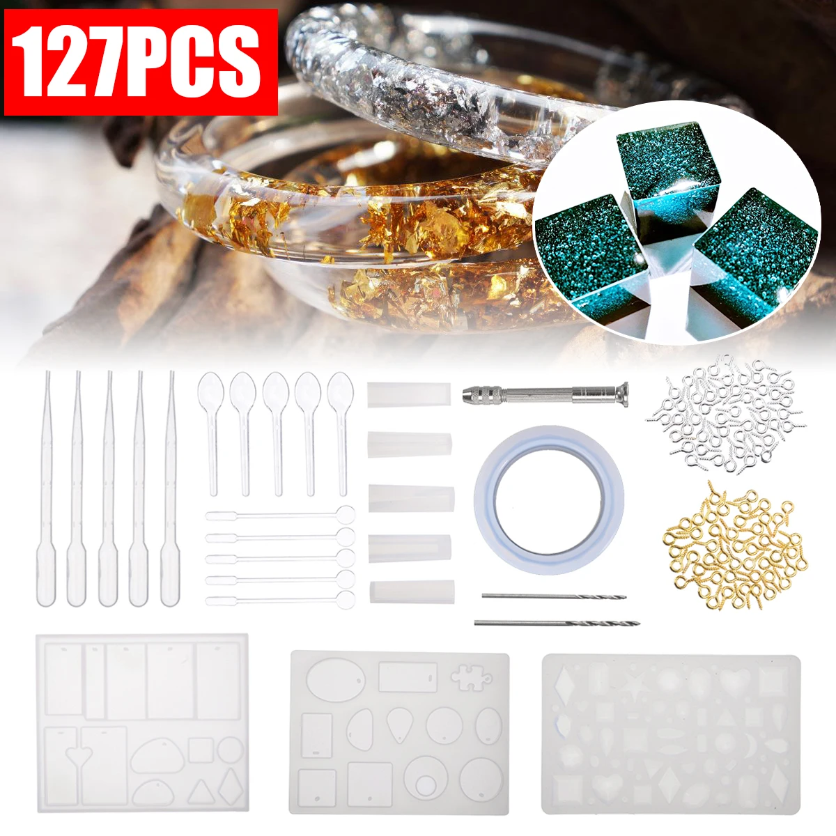 127pcs Epoxy Resin Casting Molds Kit Silicone Mold Making Jewelry Necklace Pendant Mould Hand Craft DIY Set