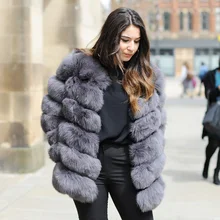 CX-G-A-97A Новейшая модная одежда зимние Для женщин теплая Настоящий Лисий Мех куртка шуба