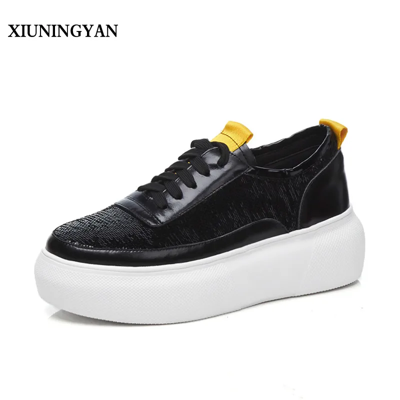 Xiuningyan up Rétro 2018 Dentelle Noir Femmes argent Bling Plates Creepers Derbies Chaussures Argent forme Cuir En Appartements Vache Plate Noir Plat 66rdqw