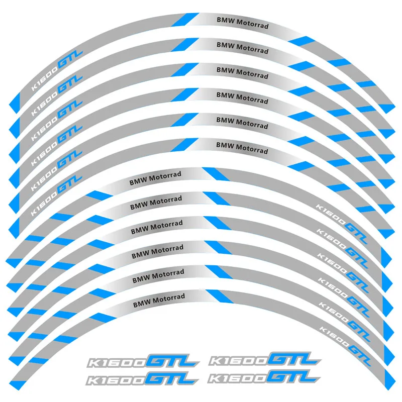 Высокое качество нового 12 шт. толстый край внешний обод Стикеры колеса нашивки наклейки для BMW K1600GTL - Цвет: B Blue