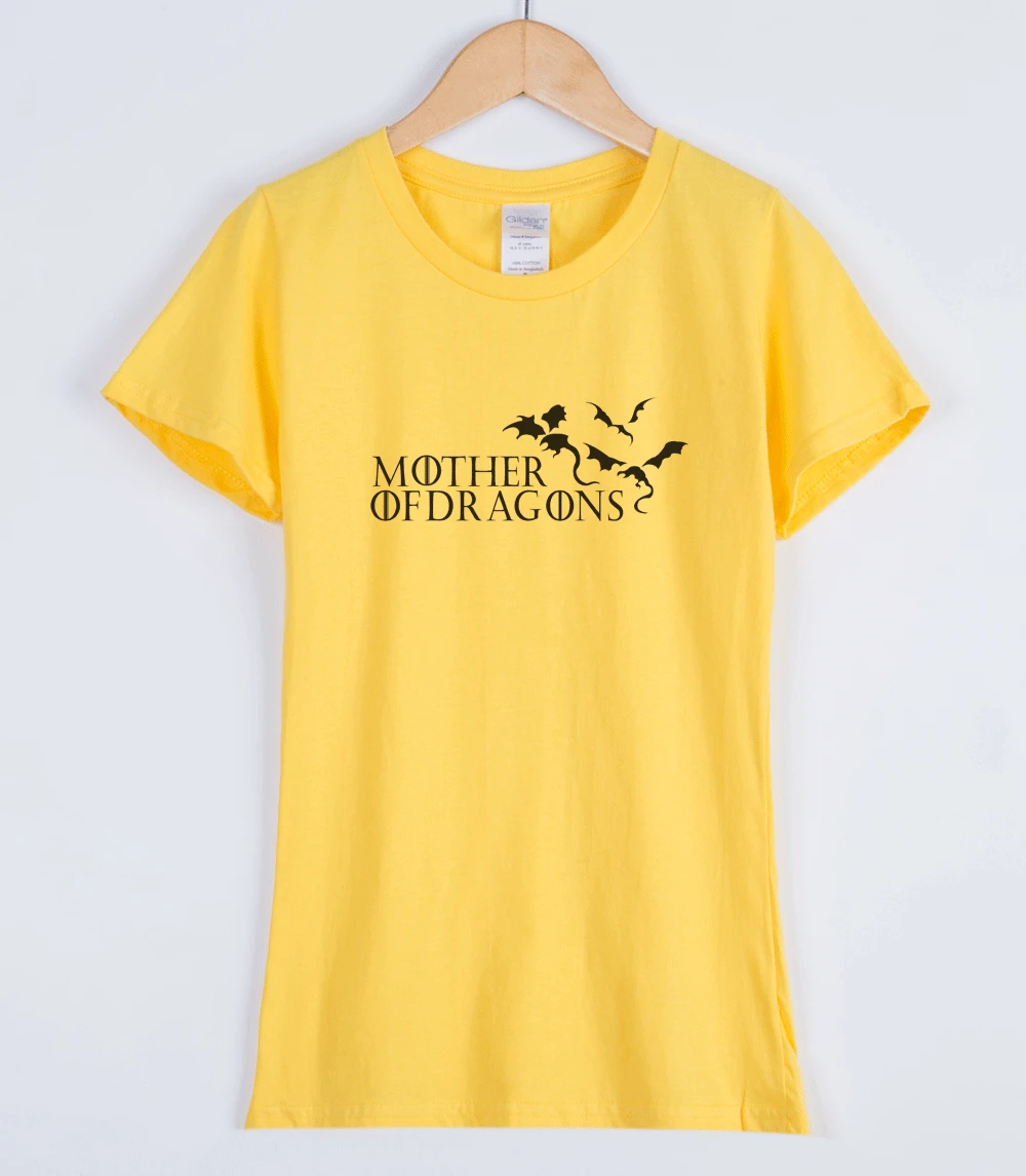 Лидер продаж, женские футболки с изображением Игры престолов, Рингер, женская футболка, мама драконов, женская футболка с коротким рукавом и круглым вырезом, топы - Цвет: yellow 1