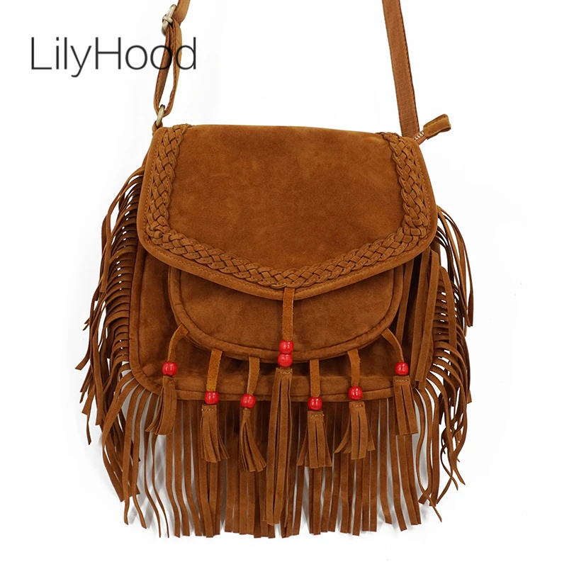 LilyHood женская сумка с бахромой из искусственной замши с бисером Ibiza Boho Chic хиппи Цыганская музыка богемная бахрома коричневая сумка через плечо