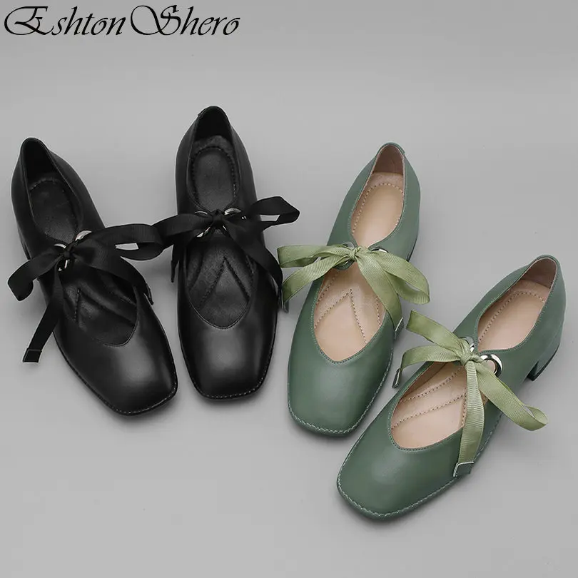 

EshtonShero Summer Pumps Women's Shoes Woman Platform Med Heel 4CM Ribbon Solid Summer Green Ladies Wedding Shoes Size 3-8