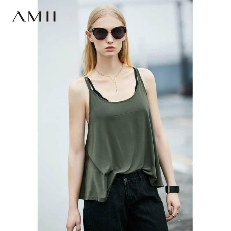

Amii Women Minimalist Tank Tops 2019 Summer Modal Spaghetti Strap Loose Female Camis Tops