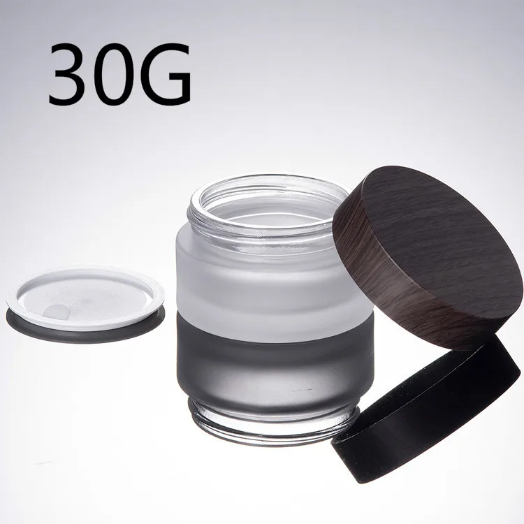 

50pcs/1pack 30g brown wood grain cover cream empty bottle frosted glass mask jar cosmetic filling container