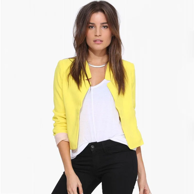 

Hot 2019 Women Spring And Autumn Casual Jacket Female V-neck Solid Small Slim Collar Long Sleeve Small Suit Ladies Short Coat
