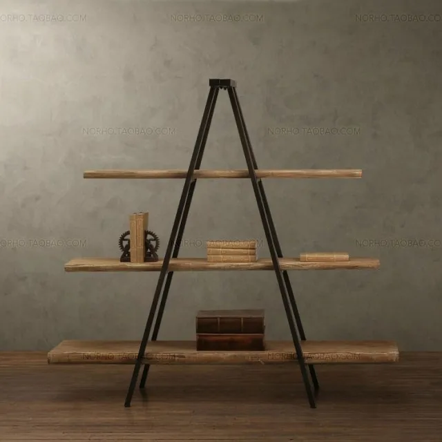 American Country Furniture Wrought Iron Wood Bookcase Shelf American Country Furniture Wrought Iron Wood Bookcase Shelf Storage Rack Display Vintage Ladder