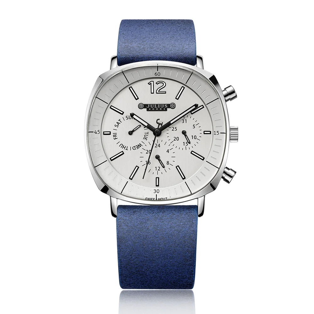 JULIUS Real Chronograph Men's Business Watch 3 Dials Leather Band