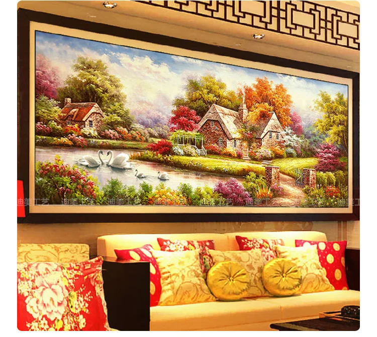 

New diy 5d diamond painting The Lake House cross stitch handicrafts home decor wall stickers mural full diamond 2019 handmade