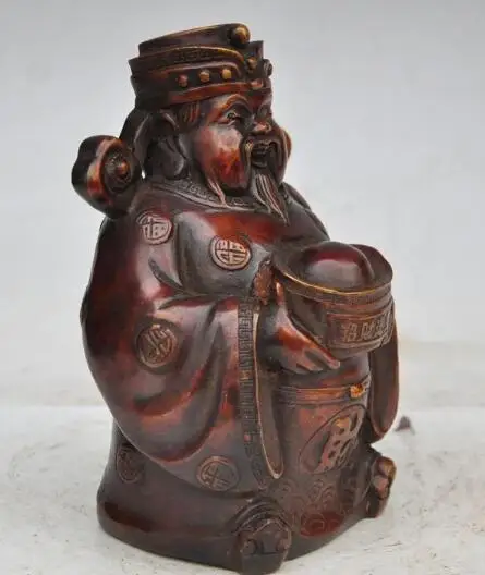 

S2738 chinese folk bronze wealth money ingot yuanbao Mammon god Jambhala lucky statue
