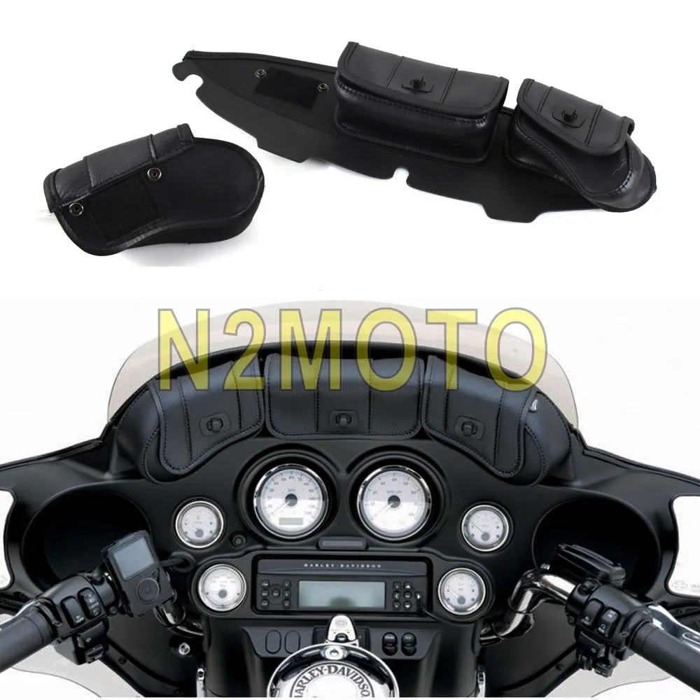 BJGLOBAL 3 Pocket Windshield Batwing Fairing Pouch Bag Windscreen Bags For Harley Electra Glide Touring