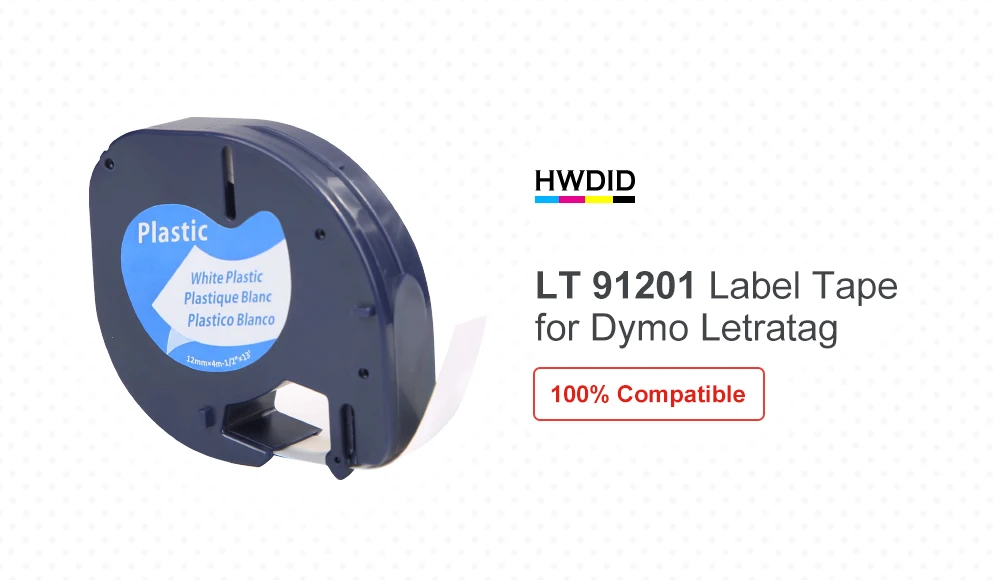 HWDID LT 91201/91221/91331 59422 Пластик совместимый для производитель Этикеток Dymo лента Letratag принтер черный на белом 12 мм* 4 м