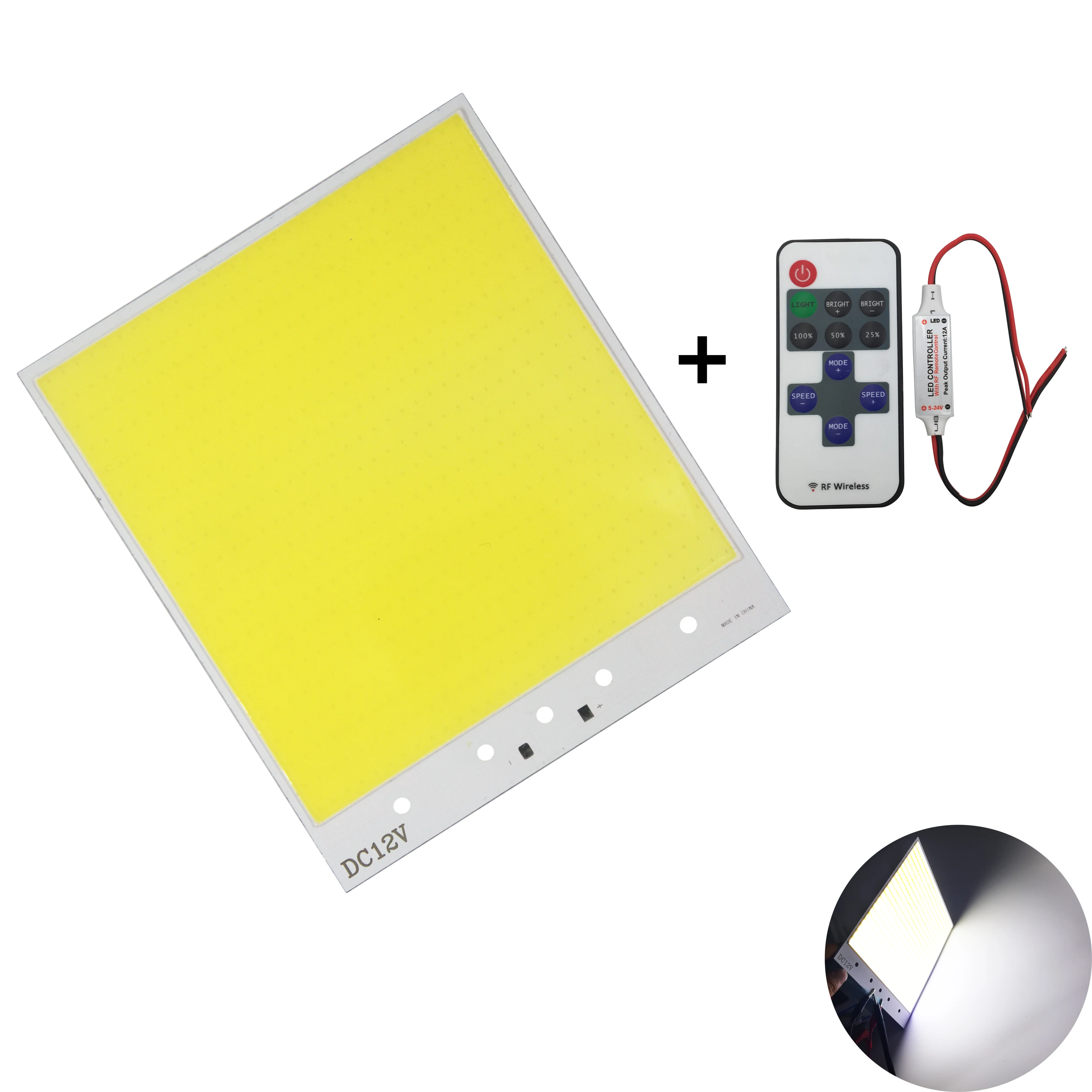 

21cm 18cm White 600 leds 12V 400W dimmable cob led with 11 keys wireless remote controller dimmer led cob chip strip light bulb