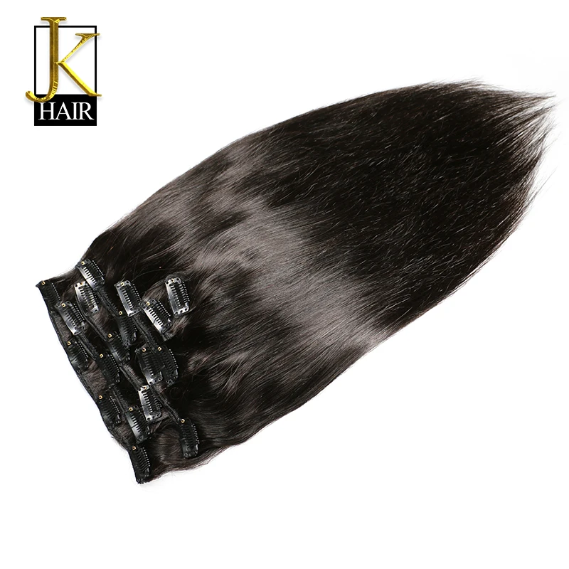 JK волосы бразильские Remy прямые на клипсах человеческие для наращивания