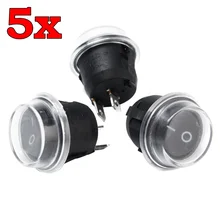 5PCS ON-OFF SPST Small Round Boat Rocker Switch Waterproof Coat 2-PIN Black Mini