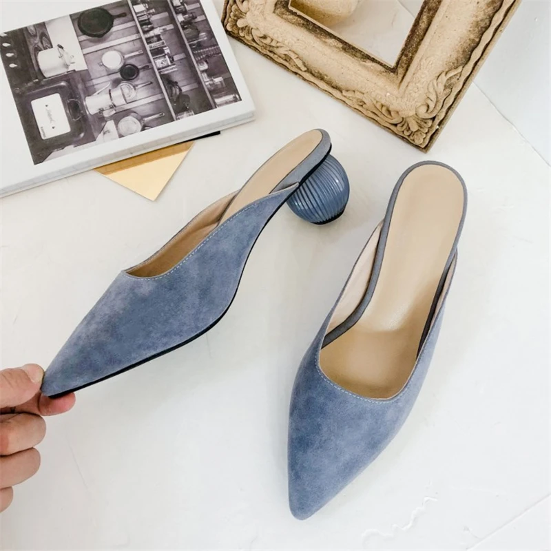 MSSTOR Kid Suede Women Mules Yellow Fashion Elegant Strange Style Rubber Women Summer Slippers Pointed Toe High Heels Slippers MSSTOR Kid Suede Women Mules Yellow Fashion Elegant Strange Style Rubber Women Summer Slippers Pointed Toe High Heels Slippers