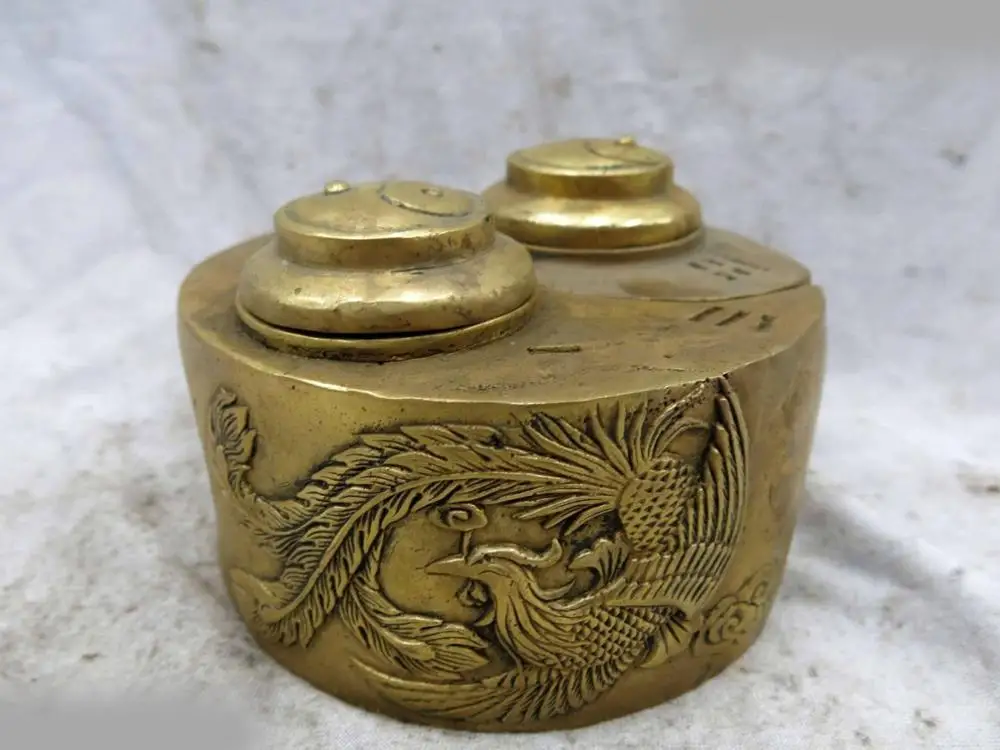 

DS China brass copper fine phoenix the Eight Diagrams censer Incense Burner Statue